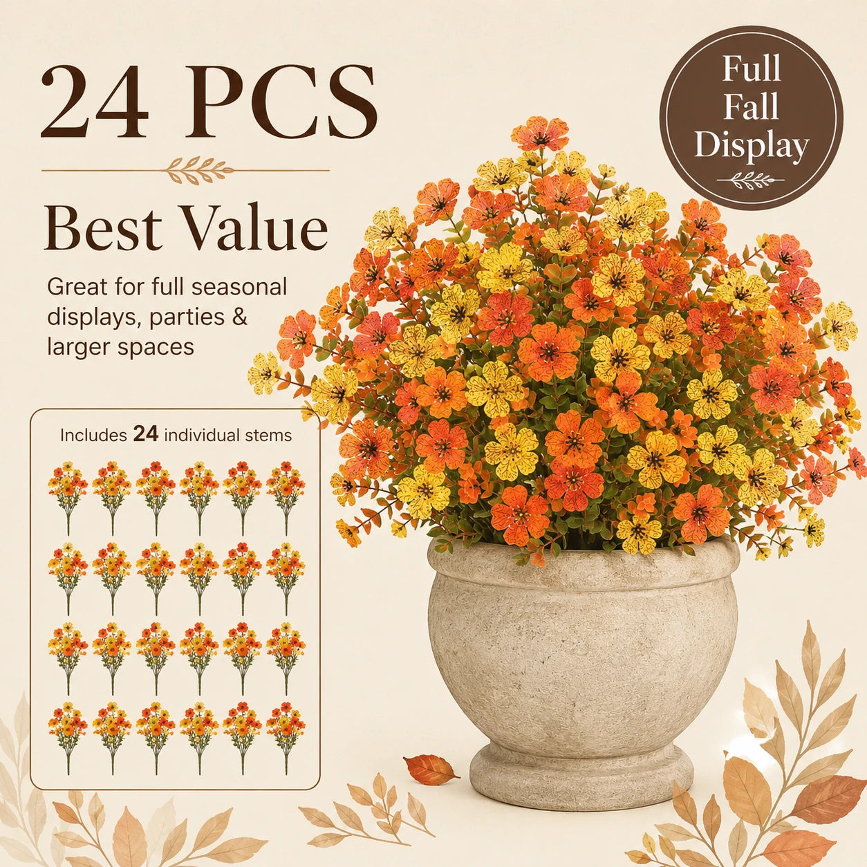 24-piece autumn faux flower set for a full display