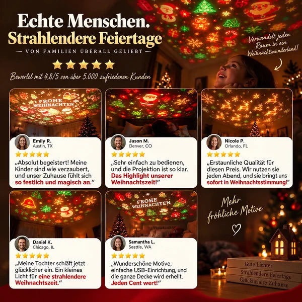 👑🎄 NUR HEUTE 50 % RABATT – LED-Weihnachtsprojektor | Festliche Lichtprojektionen für drinnen & draußen ✨