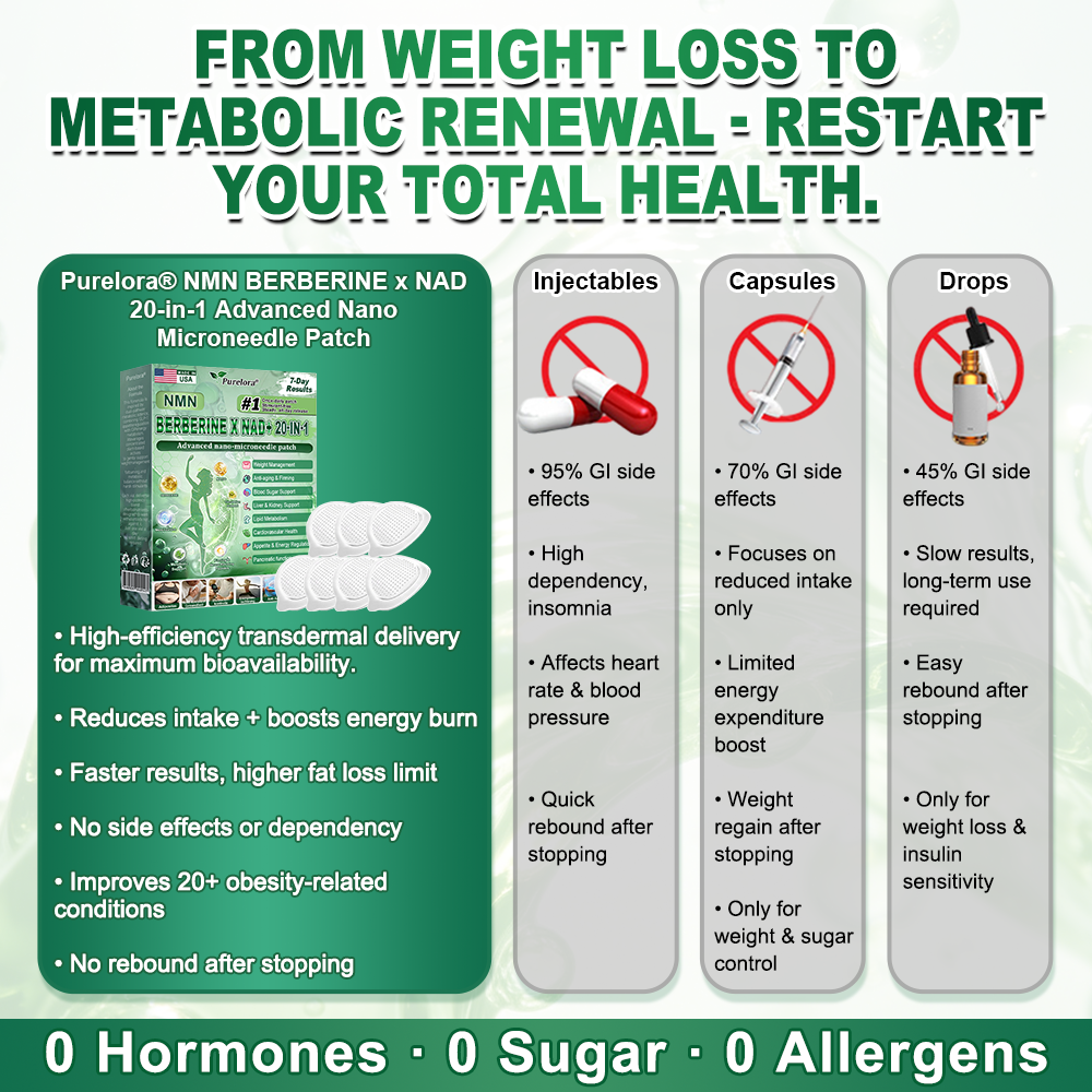 🏥Online Pharmacy | 𝐏𝐮𝐫𝐞𝐥𝐨𝐫𝐚® 𝐍𝐌𝐍 𝐁𝐄𝐑𝐁𝐄𝐑𝐈𝐍𝐄 𝐱 𝐍𝐀𝐃 𝟐𝟎-𝐢𝐧-𝟏 𝐀𝐝𝐯𝐚𝐧𝐜𝐞𝐝 𝐍𝐚𝐧𝐨 𝐌𝐢𝐜𝐫𝐨𝐧𝐞𝐞𝐝𝐥𝐞 𝐏𝐚𝐭𝐜𝐡  (Just once daily, visible changes in 7 days) ✅ Supports weight management, loose skin, diabetes care, sleep apnea, joint comfort, and more