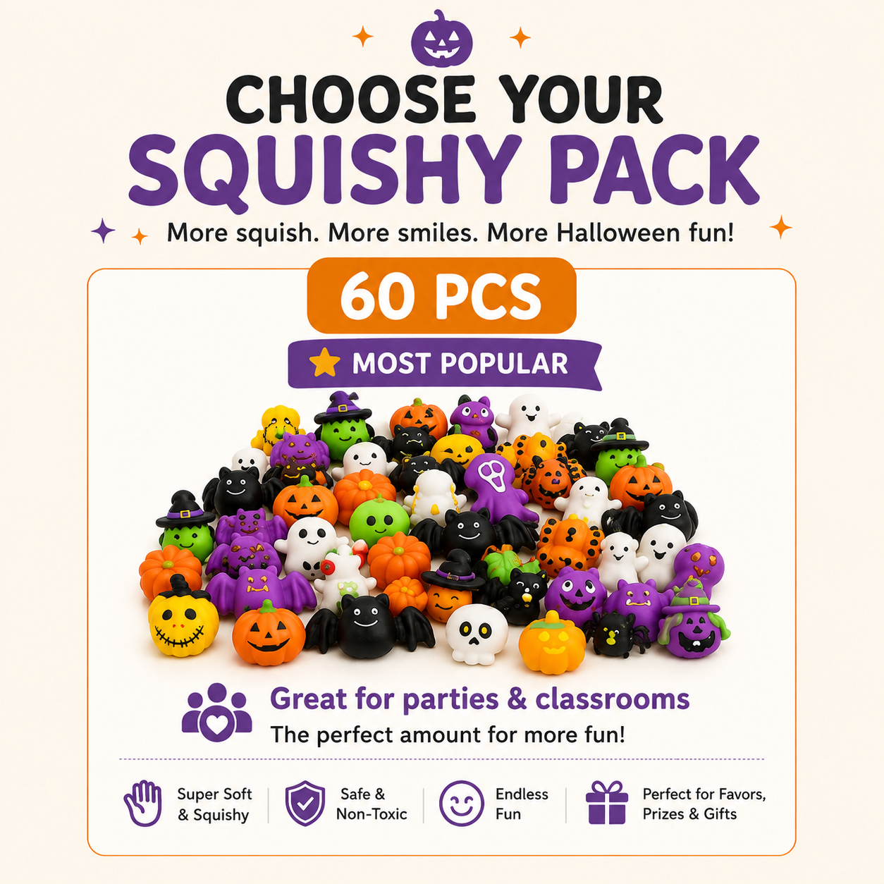 60 Pieces Halloween squishy pack