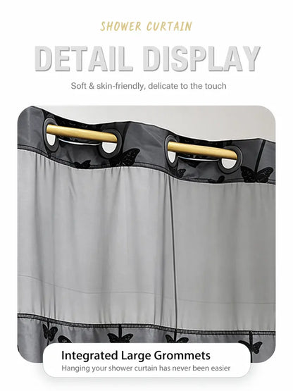 Butterfly no-hook shower curtain with sheer window