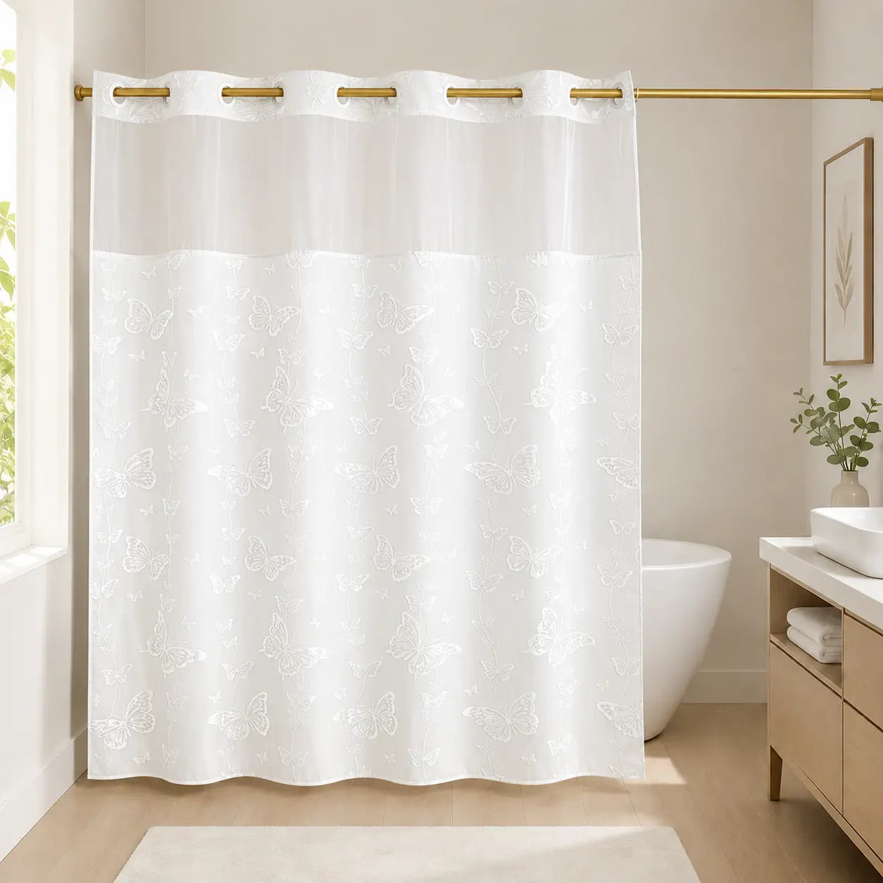 Butterfly shower curtain in White
