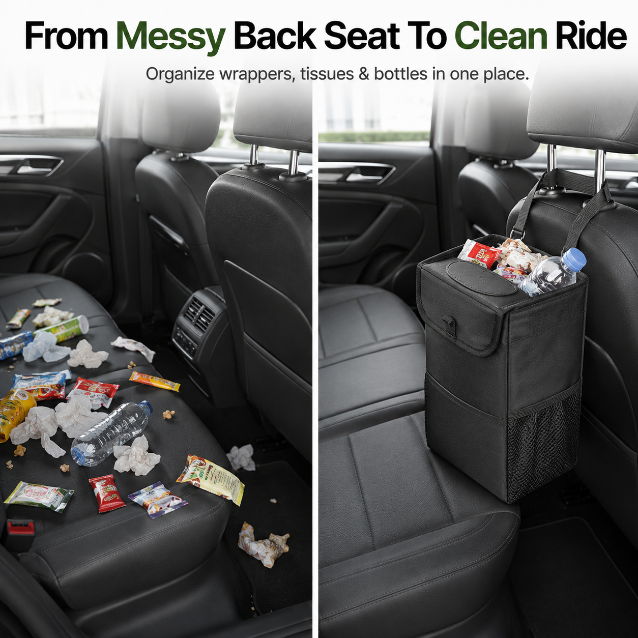 Leak-resistant car trash bin with covered lid
