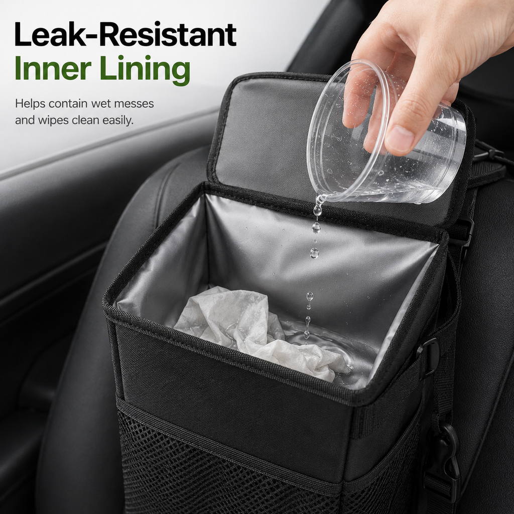 Car back seat organizer for tissues wrappers and bottles