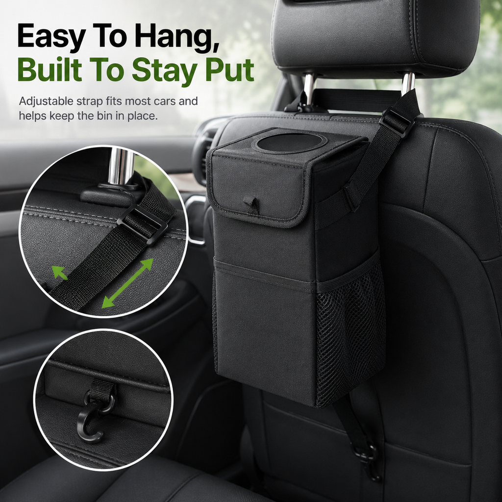 Water-resistant car trash organizer for road trips