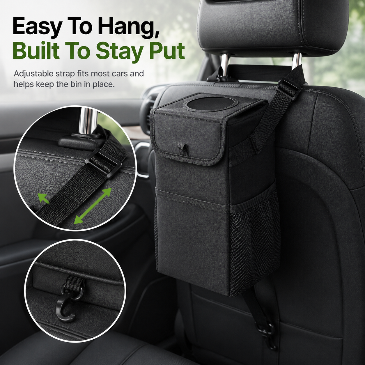 Water-resistant car trash organizer for road trips