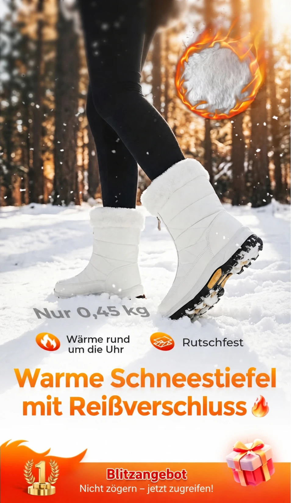 Warme Damen-Schneestiefel mit Reißverschluss