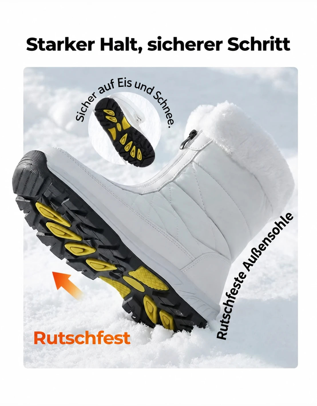 Rutschfeste Außensohle für Eis und Schnee