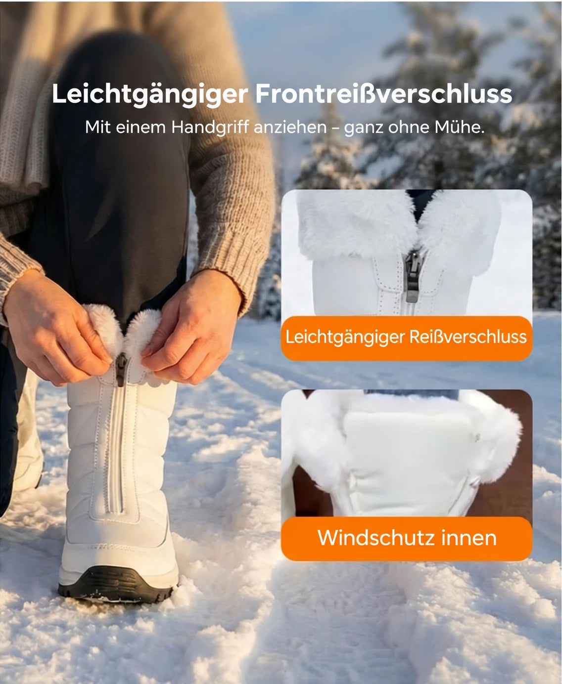Leichtgängiger Frontreißverschluss und Windschutz