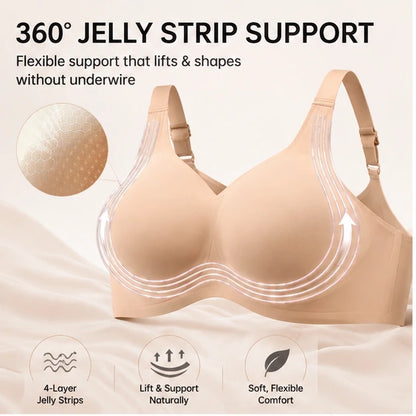 Nude wire-free jelly support bra with flexible lift structure