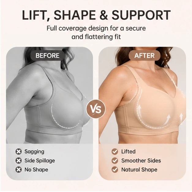 Before and after view of the lift, shape and full-coverage support