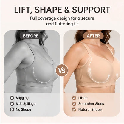 Before and after view of the lift, shape and full-coverage support