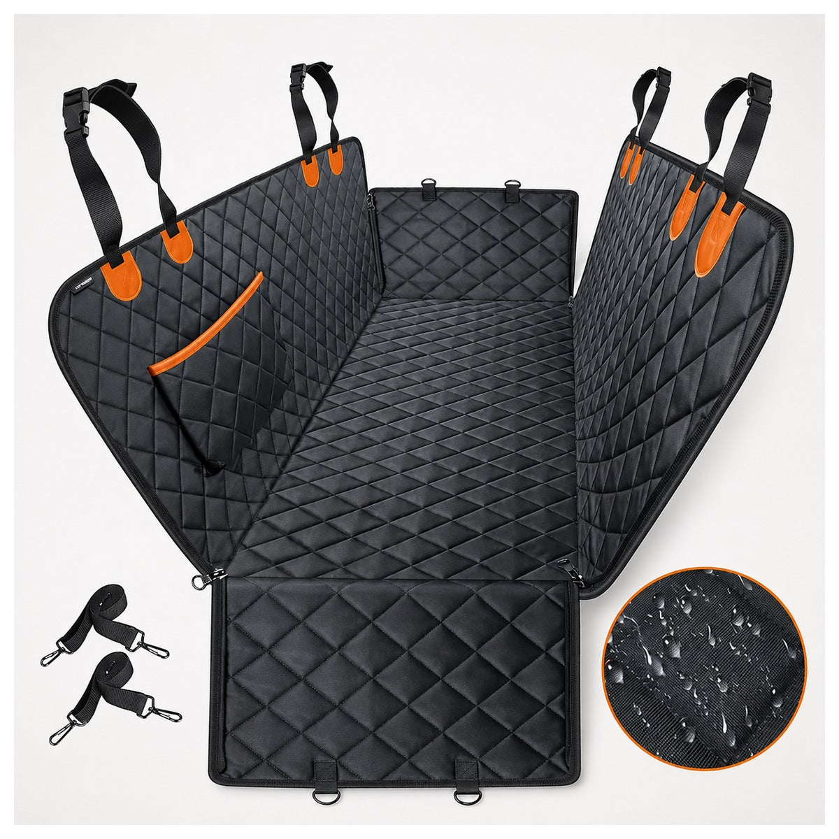 Water-resistant dog car seat cover hammock with cargo liner design