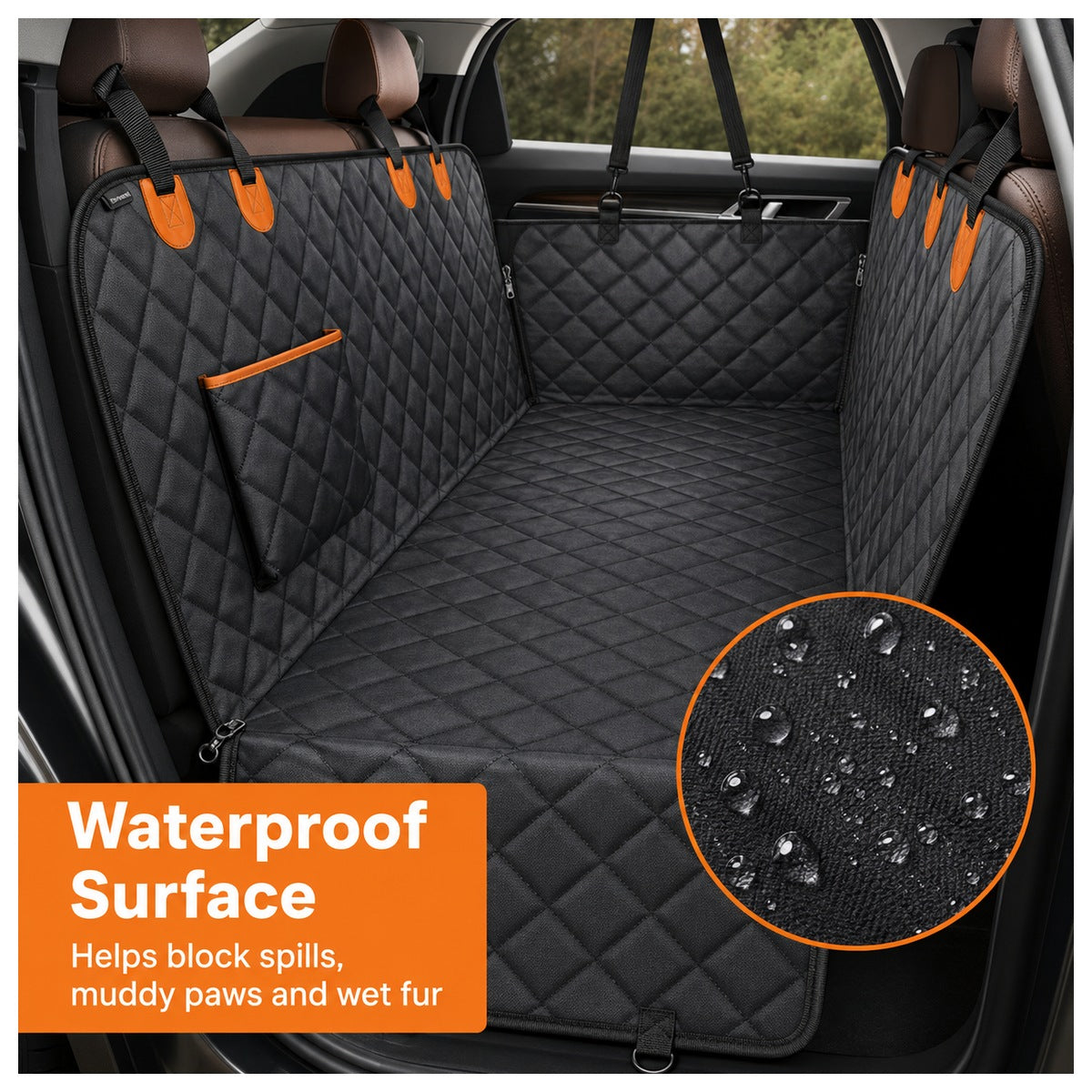 Water-resistant pet car seat cover surface detail