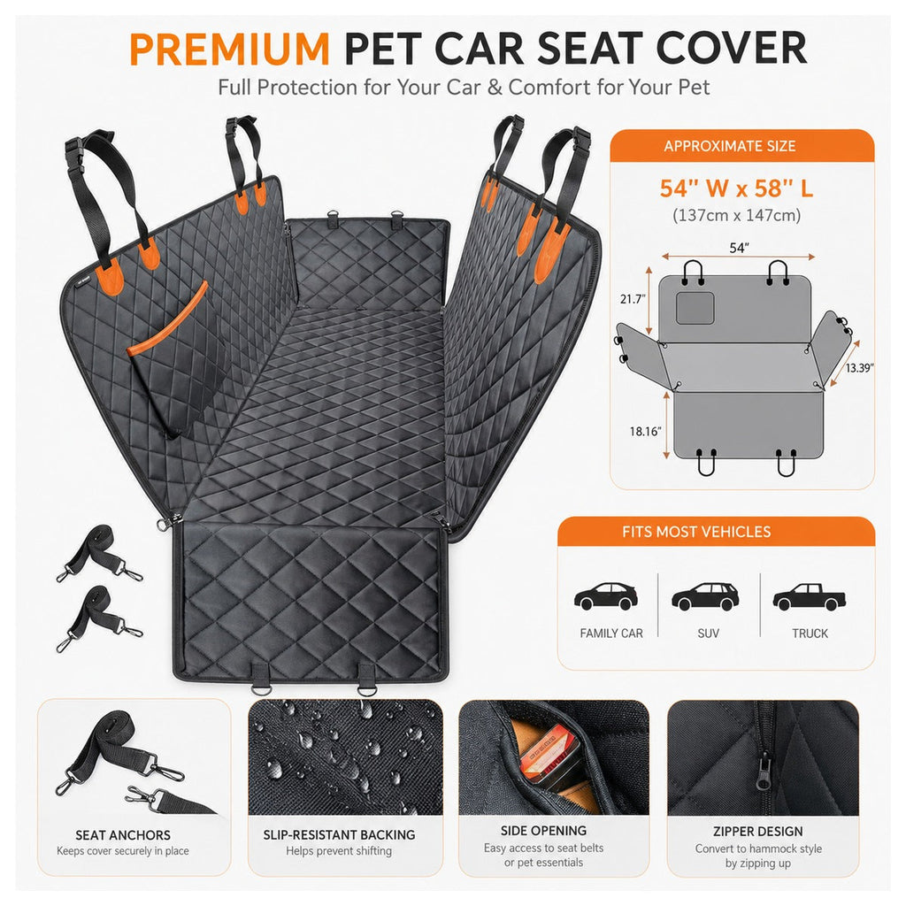 Dog car seat cover size 54 W x 58 L fits most vehicles
