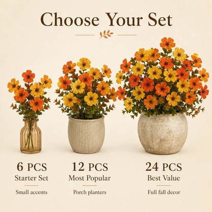Autumn faux flower stems styled for seasonal decor