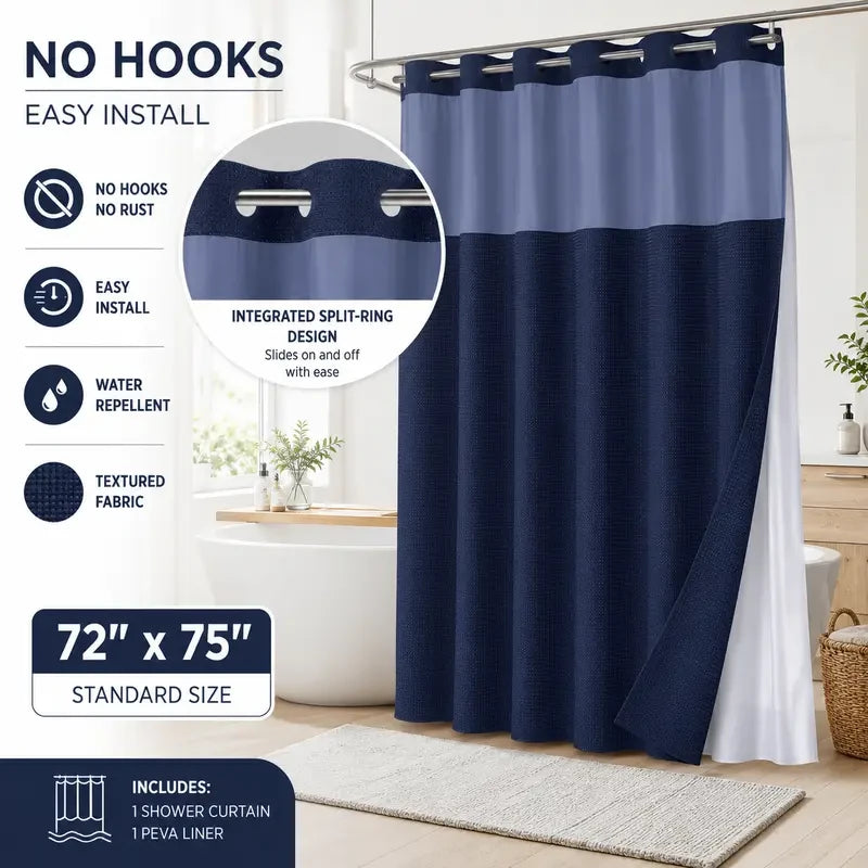 No-hook shower curtain product view 3