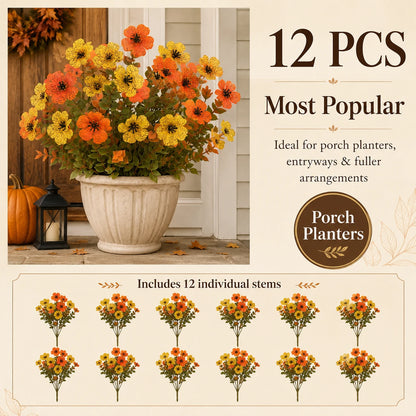 12-piece autumn faux flower set for porch planters