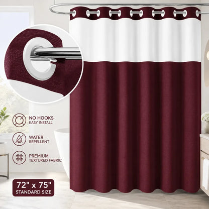 No-hook shower curtain in Burgundy