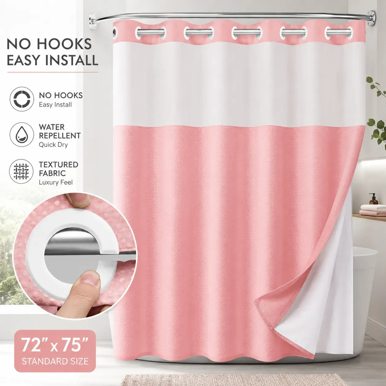 No-hook shower curtain in Pink