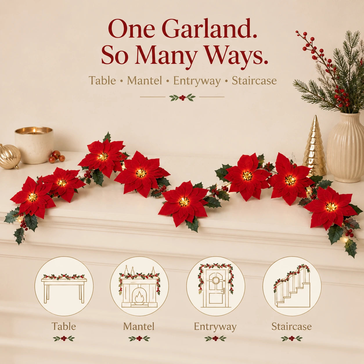 Poinsettia garland product features