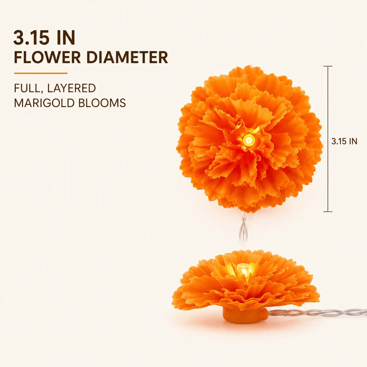 Layered marigold light with 3.15-inch flower diameter