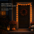 Marigold lights arranged around a fall doorway