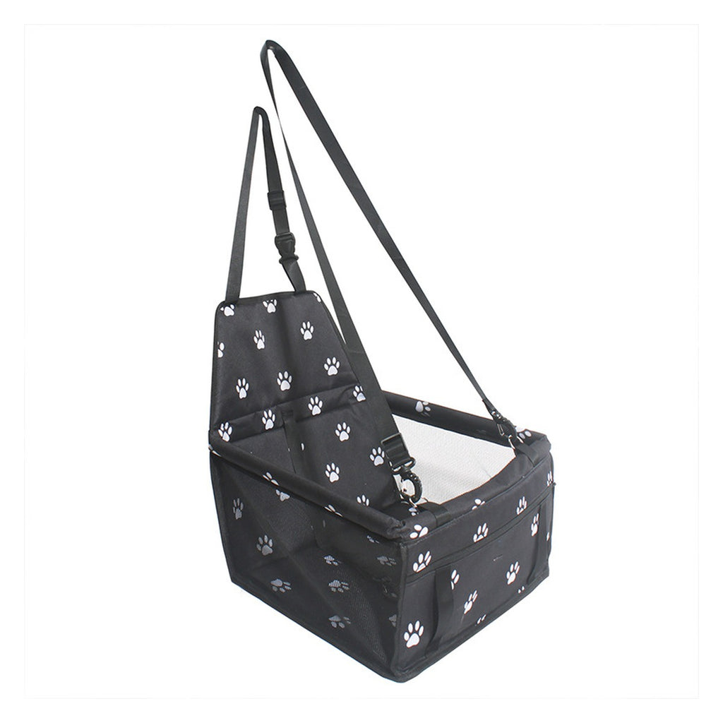 White background black paw print pet car booster seat