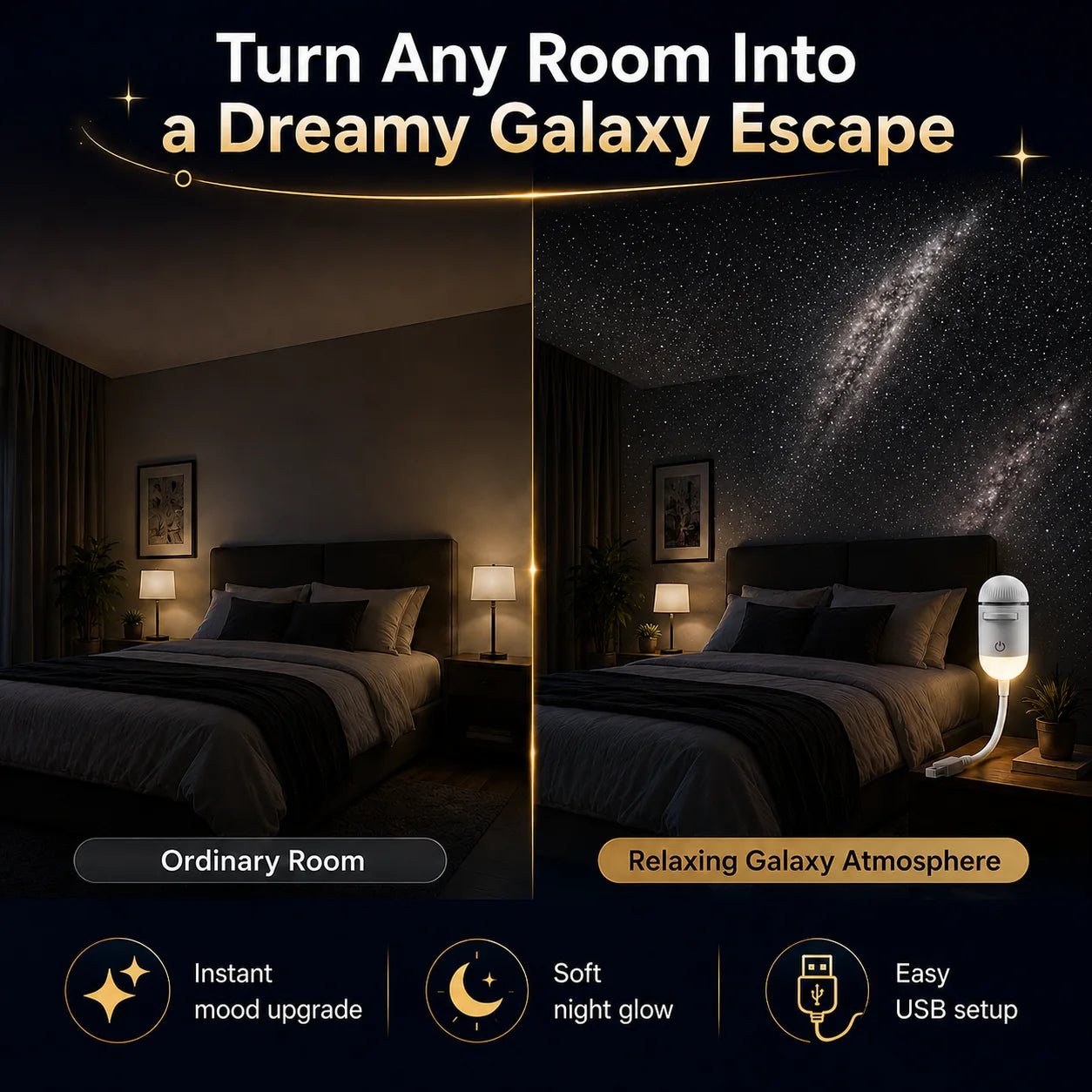 USB galaxy projector room setup